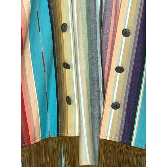 Silverado Women's Large Blue Fiesta Stripe Cowboy Short Sleeve Fringe Vest - Picture 9 of 9